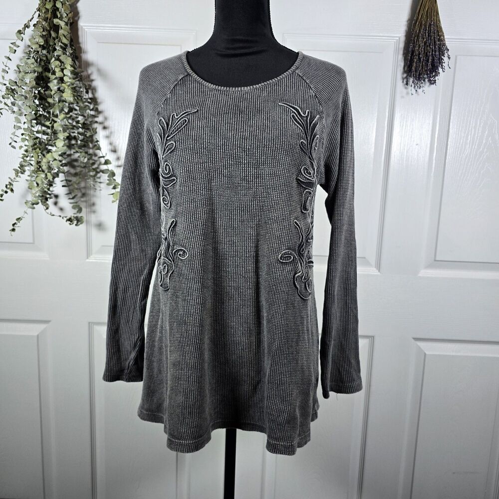 Soft Surroundings Top SMALL Thermal Waffle Knit Gray Tunic Long Sleeve